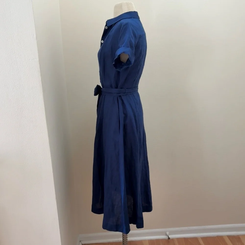 Tuckernuck Hill House Navy 100% Linen Lily Shirt Dress Size XS Nautical Coastal - Picture 4 of 16